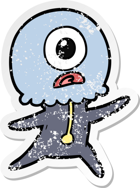 Bir insan tarafından çizilmiş sıkıntılı bir Tepegöz uzaylı uzay adamı çıkartması.