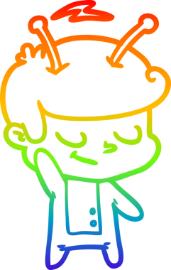 Gökkuşağı gradyan çizimi bir insan tarafından çizilmiş dost bir uzay adamının çizimi