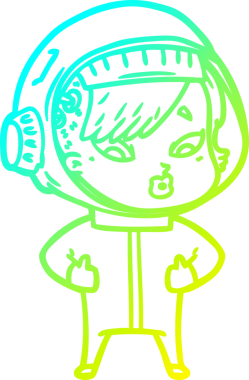 Bir insan tarafından çizilmiş soğuk gradyan çizgili astronot kadın çizimi.