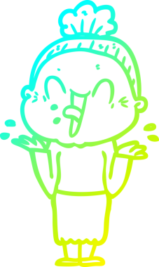 Bir insan tarafından çizilmiş, mutlu, yaşlı bir kadının çizimi.