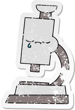 Bir insan tarafından çizilmiş sevimli bir mikroskobun sıkıntılı çıkartması.