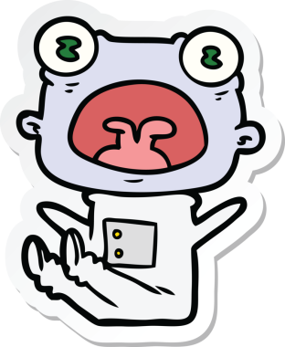 Çizgi film çıkartması. Bir insan tarafından çizilmiş garip uzaylı bağırması.