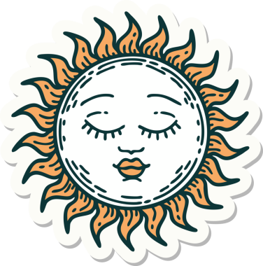 Bir insan tarafından çizilmiş geleneksel güneş şeklinde dövme çıkartması.