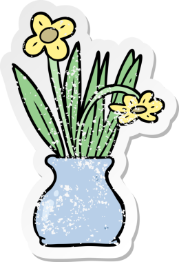 Bir insan tarafından çizilmiş saksıdaki karikatür çiçeğinin sıkıntılı çıkartması.