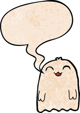 Bir insan tarafından çizilmiş eski moda konuşma baloncuklu çizgi film hayaleti.