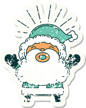 Bir insan tarafından çizilmiş eski bir dövme stili Noel Baba karakterinin eski çıkartması.