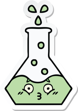 Bir insan tarafından çizilmiş sevimli bir karikatür bilim şişesinin etiketi.