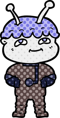 Bir insan tarafından çizilmiş dost canlısı çizgi film uzay adamı.