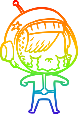 Gökkuşağı gradyan çizgi çizimi bir insan tarafından çizilmiş ağlayan astronot kız