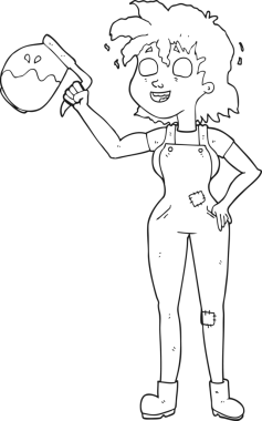 Bir insan tarafından çizilmiş çok fazla kahve ve beyaz karikatür.