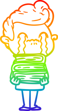 Gökkuşağı gradyan çizimi bir insan tarafından çizilmiş ağlayan bir karikatür adamı çiziyor.