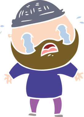 Düz renkli çizgi film sakallı adam bir insan tarafından çizilmiş ağlıyor.