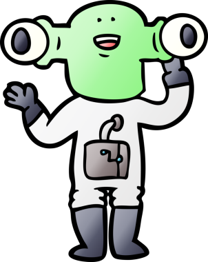 Bir insan tarafından çizilmiş dost canlısı uzaylı çizgi filmi.