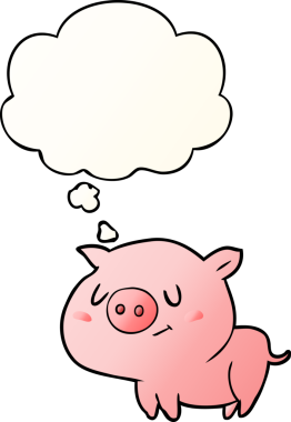 Bir insan tarafından çizilmiş, düşünce baloncuklu çizgi film domuzu.