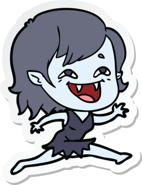 Bir insan tarafından çizilmiş, gülen vampir bir kızın çıkartması.