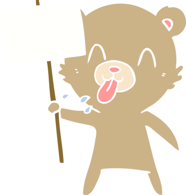 kaba düz renkli çizgi film ayısı. Protesto işareti insan tarafından çizilmiş.