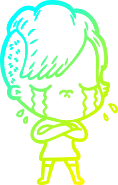 Bir insan tarafından çizilmiş ağlayan bir çizgi film kızı çizimi.