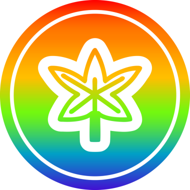 Bir insan tarafından çizilmiş gökkuşağı gradyanı olan marihuana yaprağı dairesel simgesi