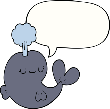 Bir insan tarafından çizilmiş konuşma balonlu şirin bir balina.