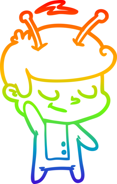 Gökkuşağı gradyan çizimi bir insan tarafından çizilmiş dost bir uzay adamının çizimi