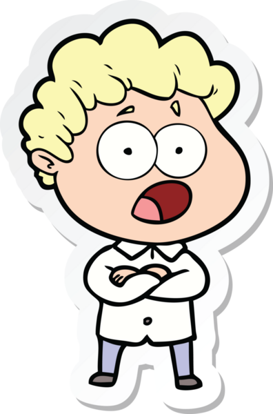 Bir insan tarafından çizilmiş, şaşırarak nefes nefese kalmış bir çizgi film karakterinin çıkartması.