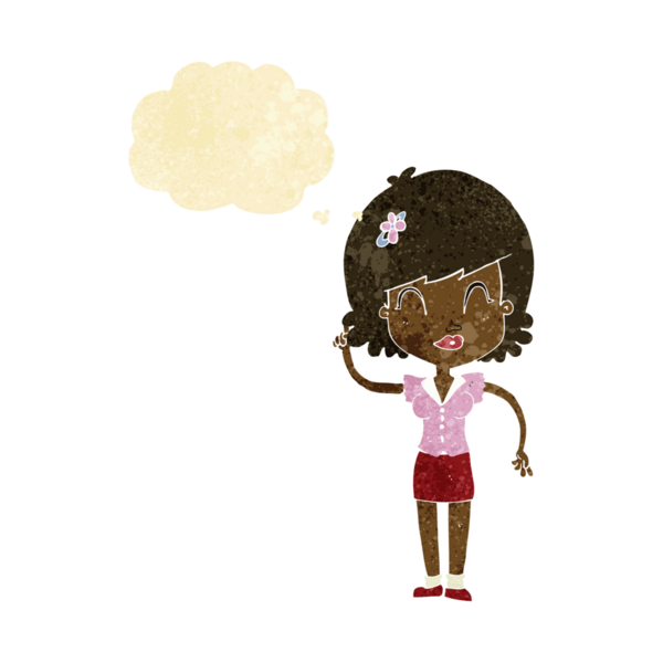 Bir insan tarafından çizilmiş düşünce baloncuğu olan güzel bir kadın.