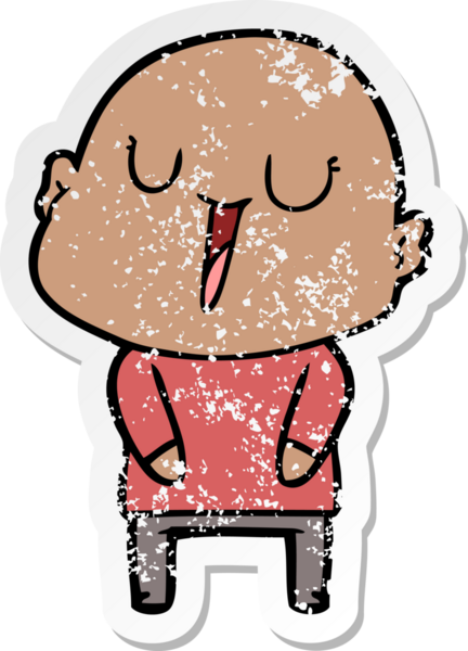 Bir insan tarafından çizilmiş mutlu, kel bir adamın sıkıntılı çıkartması.