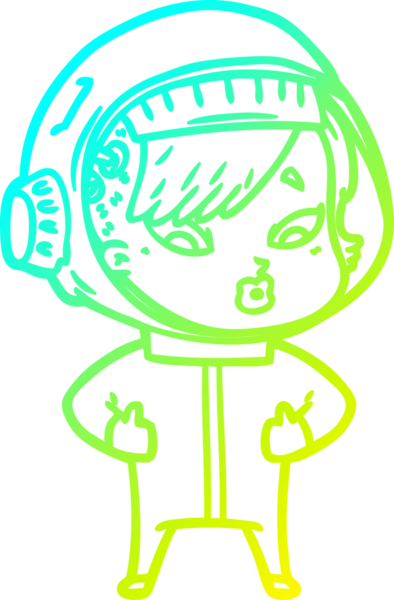 Bir insan tarafından çizilmiş soğuk gradyan çizgili astronot kadın çizimi.