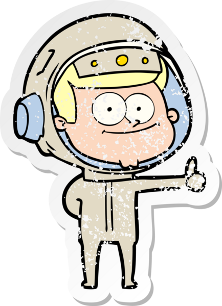 Bir insan tarafından çizilmiş mutlu bir astronot karikatürü.