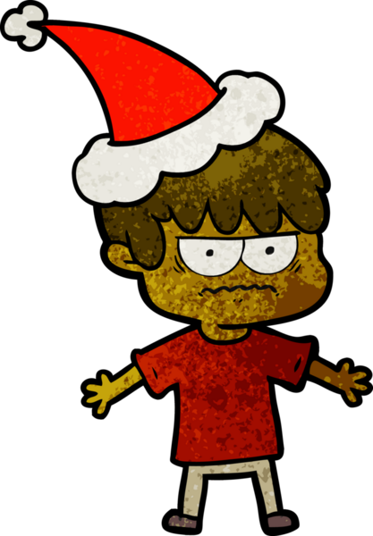 Bir insan tarafından çizilmiş Noel Baba şapkası takan bir çocuğun çizilmiş el resmi.