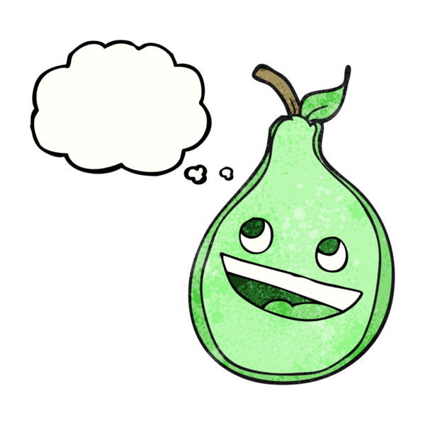 Bir insan tarafından çizilmiş serbest çizim düşünce kabarcığı desenli çizgi film armudu