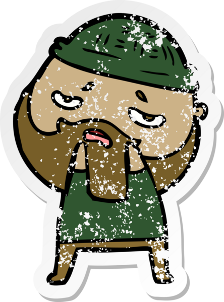 Bir insan tarafından çizilmiş sakallı endişeli bir karikatür çıkartması.