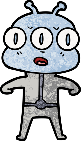 Bir insan tarafından çizilmiş üç gözlü uzaylı çizgi filmi.