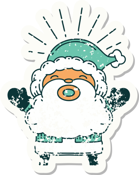 Bir insan tarafından çizilmiş eski bir dövme stili Noel Baba karakterinin eski çıkartması.