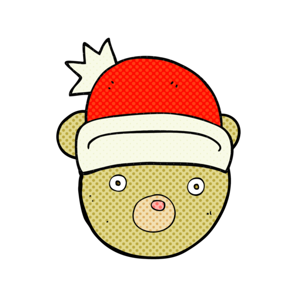 Bir insan tarafından çizilmiş Noel şapkası takan oyuncak ayı.