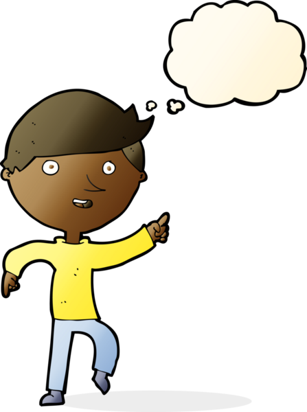 Bir insan tarafından çizilmiş düşünce kabarcığıyla mutlu bir çizgi film.