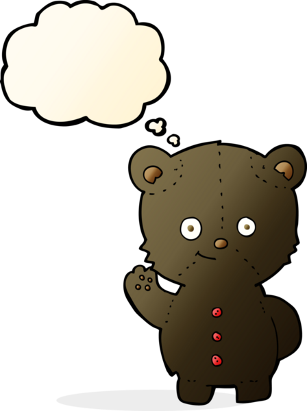 Bir insan tarafından çizilmiş düşünce baloncuğu olan siyah ayı yavrusu.