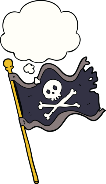 Bir insan tarafından çizilmiş düşünce balonlu korsan bayrağı.