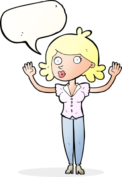 Bir insan tarafından çizilmiş bir konuşma balonuyla teslim olan karikatür kadını.