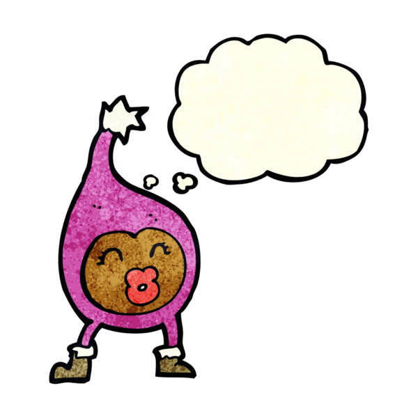 Bir insan tarafından çizilmiş düşünce baloncuklu komik bir yaratık.