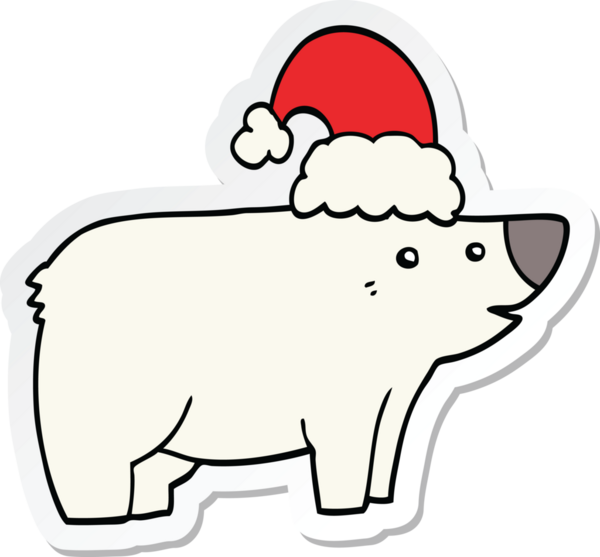 Bir insan tarafından çizilmiş Noel şapkası takan bir ayının çıkartması.