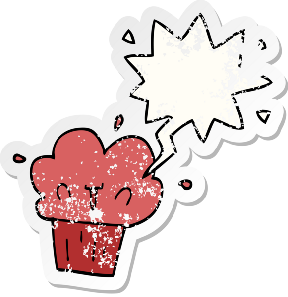 Konuşma balonlu çizgi film keki bir insan tarafından çizilmiş sıkıntılı eski bir çıkartma