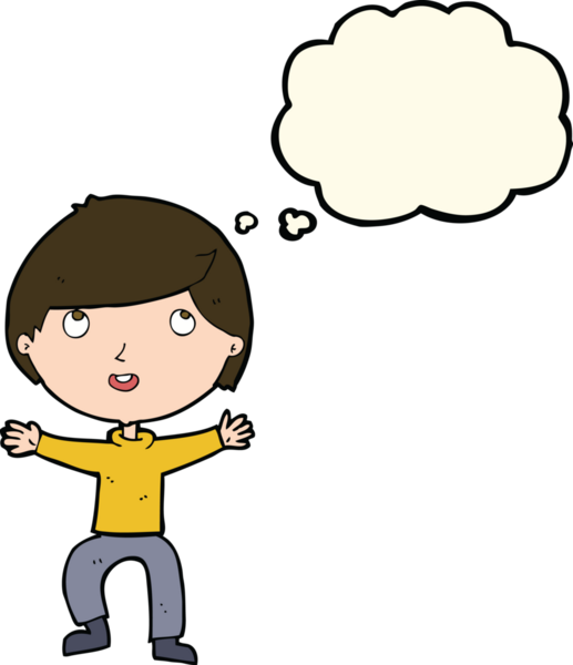 Bir insan tarafından çizilmiş düşünce balonu olan mutlu çocuk çizgi filmi.