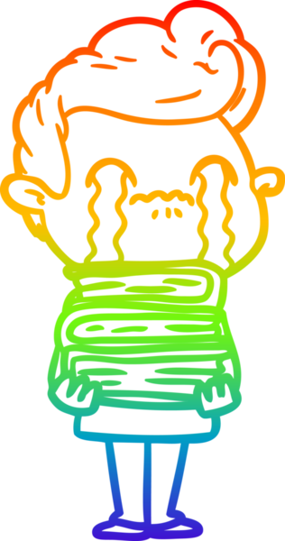 Gökkuşağı gradyan çizimi bir insan tarafından çizilmiş ağlayan bir karikatür adamı çiziyor.