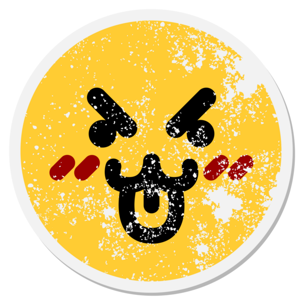 Bir insan tarafından çizilmiş hayvan suratlı dairesel bir etiket.