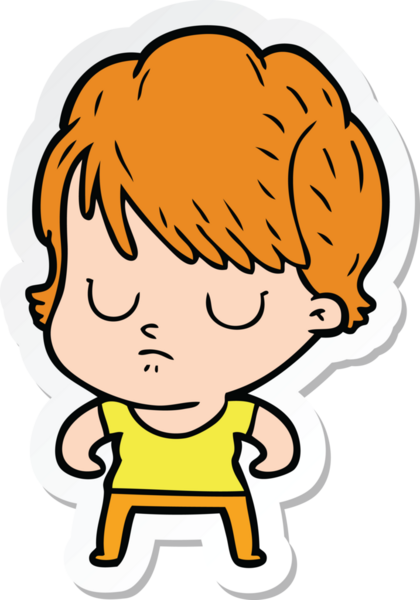 Bir insan tarafından çizilmiş bir karikatür kadının çıkartması.