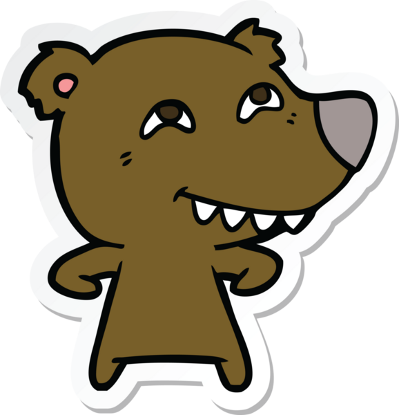 Bir insan tarafından çizilmiş dişleri gösteren bir çizgi film ayısının çıkartması.