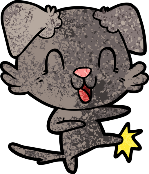 Bir insan tarafından çizilmiş gülen çizgi film köpeği.