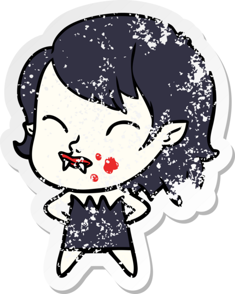 Bir insan tarafından çizilmiş yanağında kan olan vampir bir kızın sıkıntılı çıkartması.