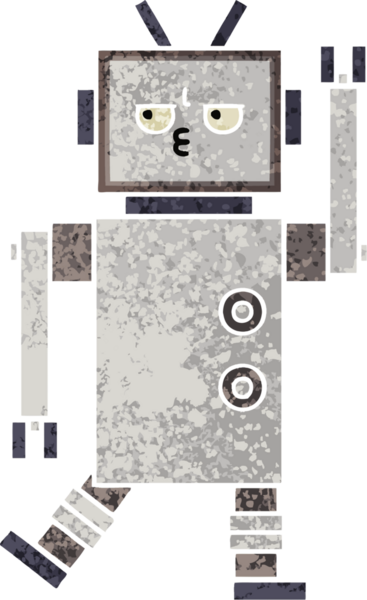 Bir insan tarafından çizilmiş bir robotun retro çizim tarzı karikatürü